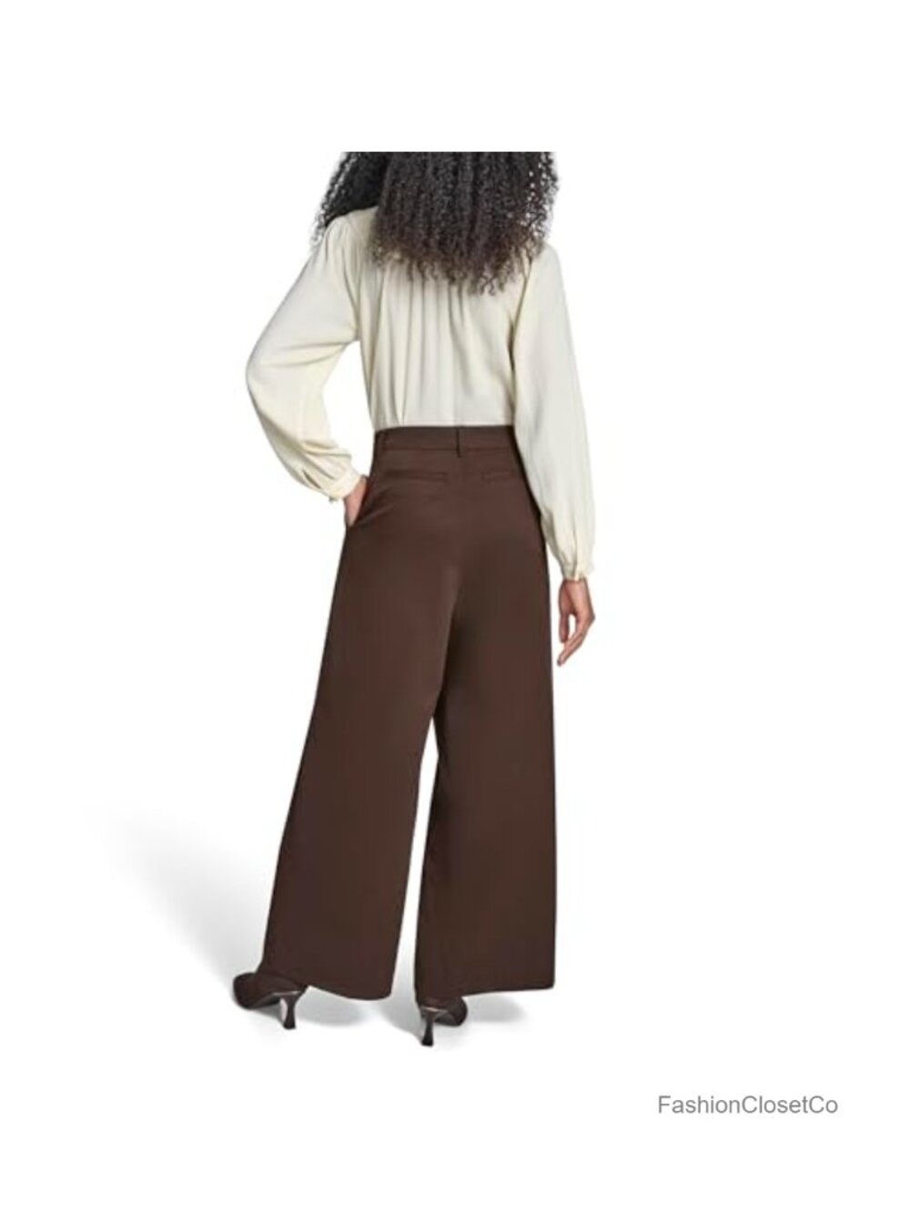 High-Waisted Wide Leg Trouser Pant Pleated Front Chino Cotton - Picture 3 of 5